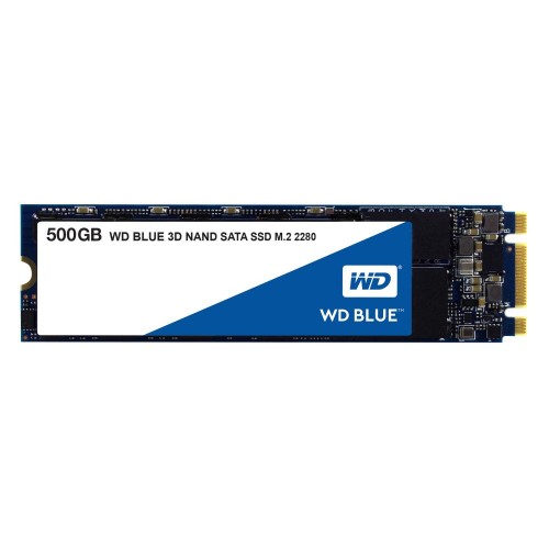 Dysk Twardy SSD WD Blue 500GB M.2 SATA 3.0 TLC Write speed 530 MBytes/sec Read speed 560 MBytes/sec MTBF 1750000 hours WDS500G2B
